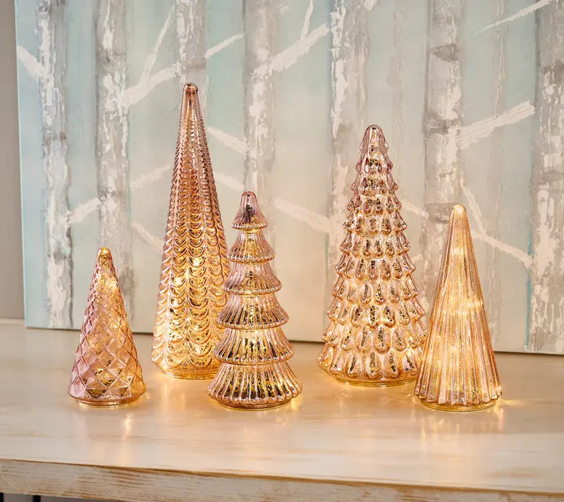 BFF Collection Set of 5 Illuminated Mercury Glass Trees