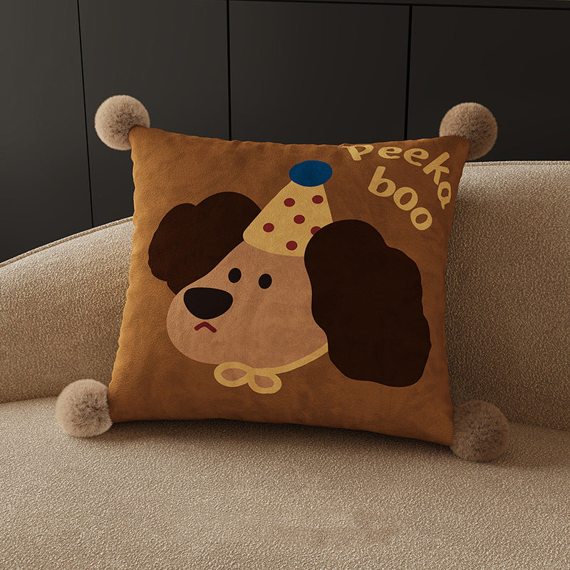 Cute Melard Dachshund Square Throw Pillow with Removable Pom-Pom Cover – Cozy Sofa Decor Accent