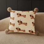 Cute Melard Dachshund Square Throw Pillow with Removable Pom-Pom Cover – Cozy Sofa Decor Accent