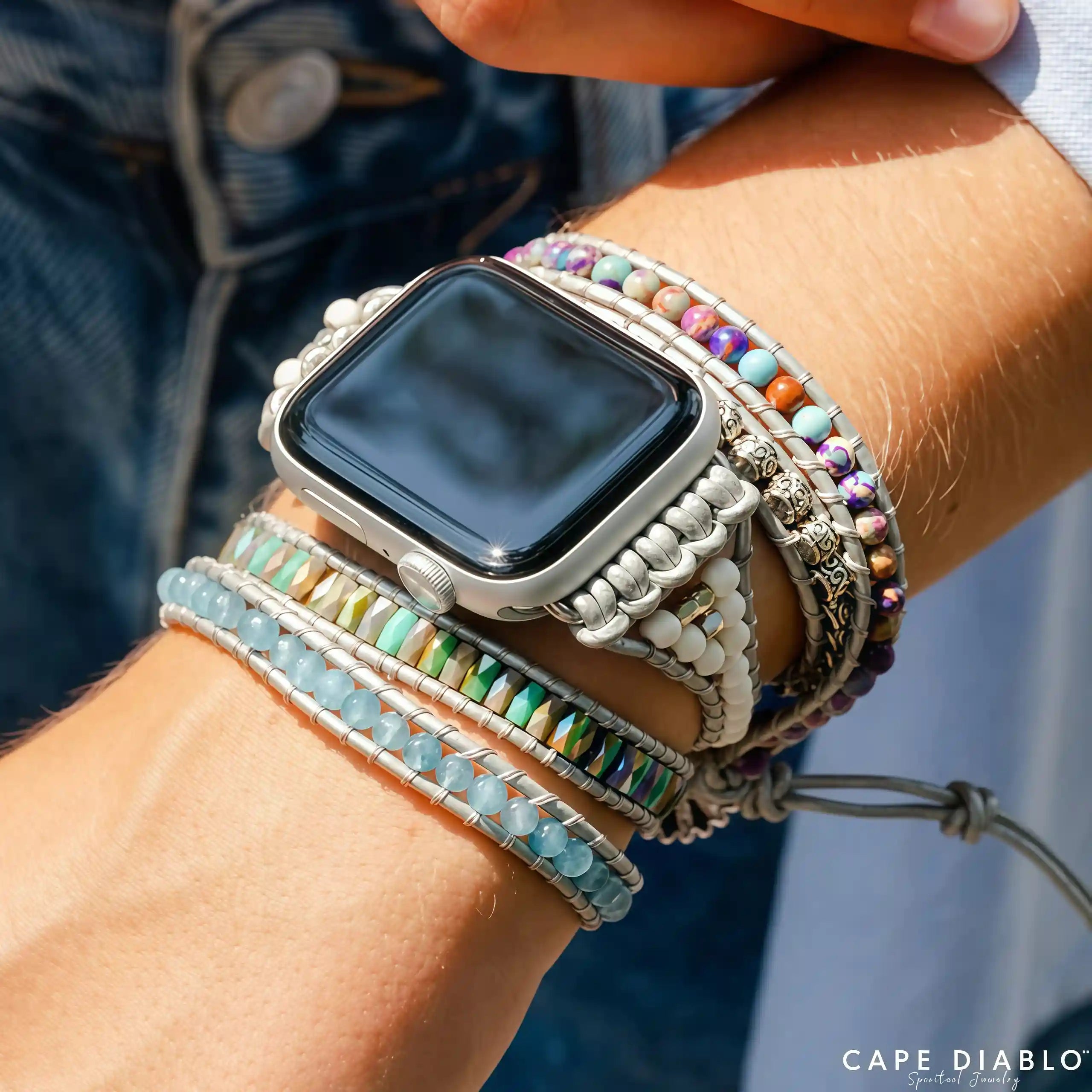 Bracelet de protection en jaspe océan pour Apple Watch