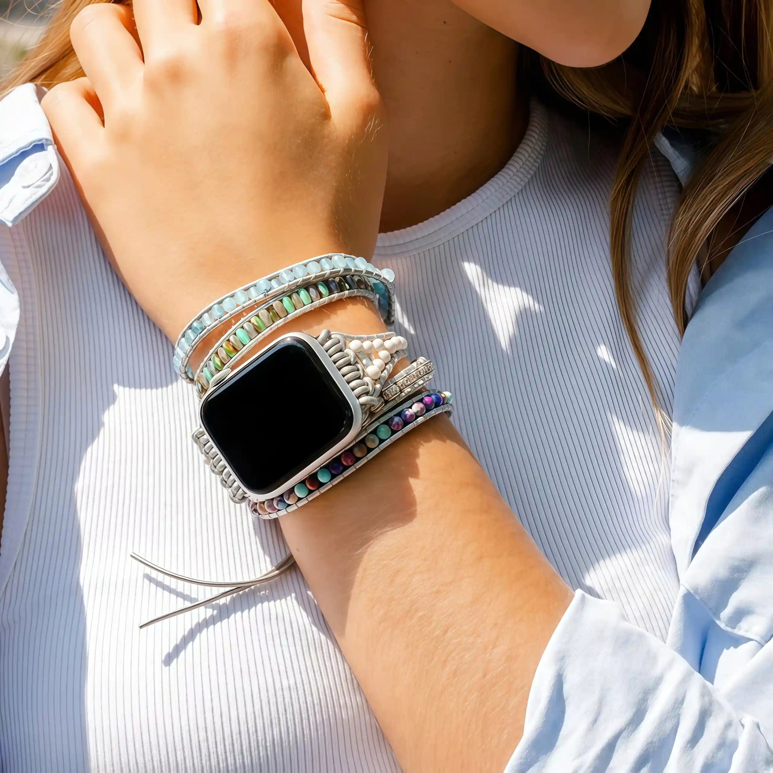 Bracelet de protection en jaspe océan pour Apple Watch